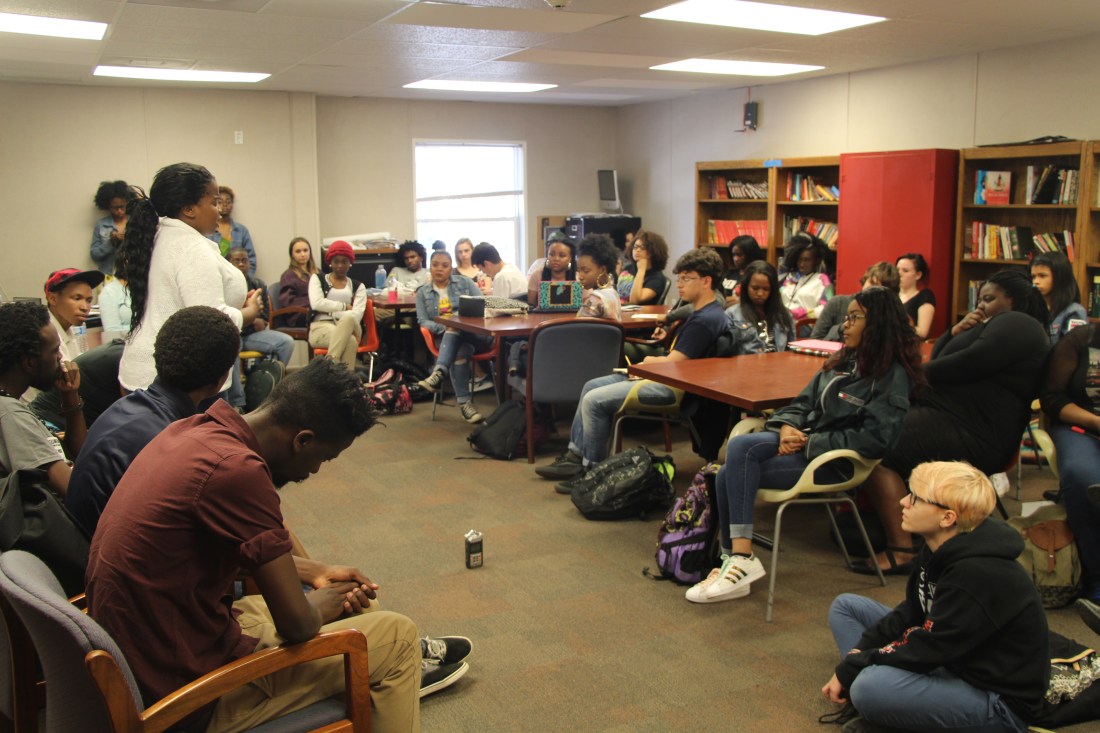 Mantombi speaking at Duke Ellington School of Arts